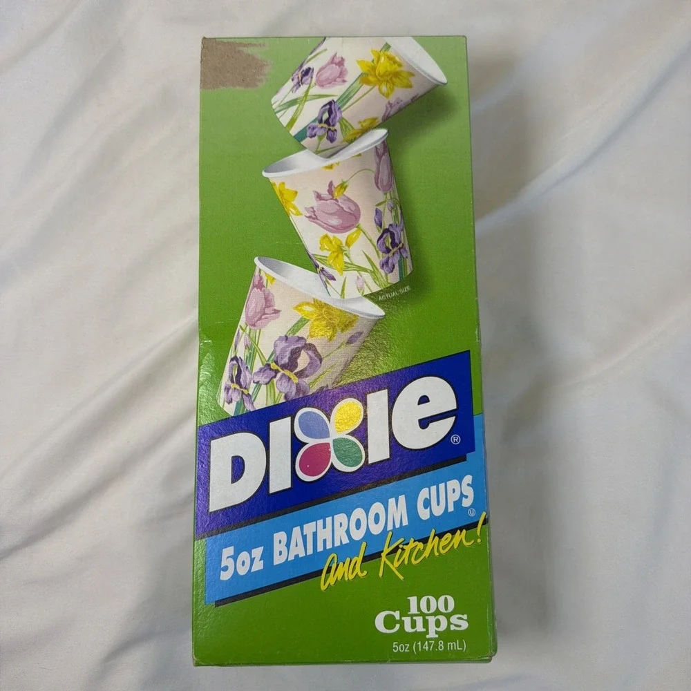 Vintage Dixie 5oz Bathroom‎ Cups Garden Party Floral Design Full Box